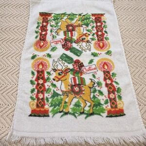 Christmas Kitchen Hand Towels TMC Cotton Made in USA Reindeer Vintage 90s 23X15